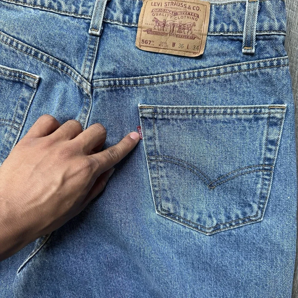 Vintage Levis 567 Jeans Mens 36x34 Blue Baggy 90s Made USA Loose Extra Wide Le
